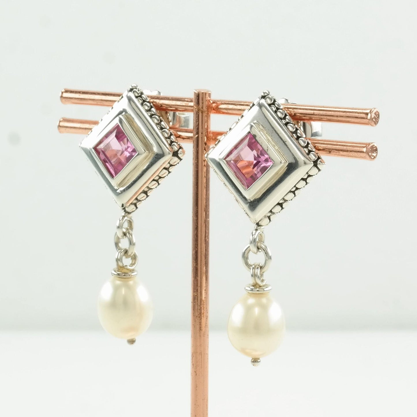 Michael Dawkins Sterling Silver Pink Sapphire, Pearl Earrings Stud