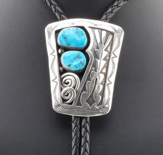 Vintage Turquoise Sleeping Beauty Bolo Tie Native American Sterling Silver Blue Necklace