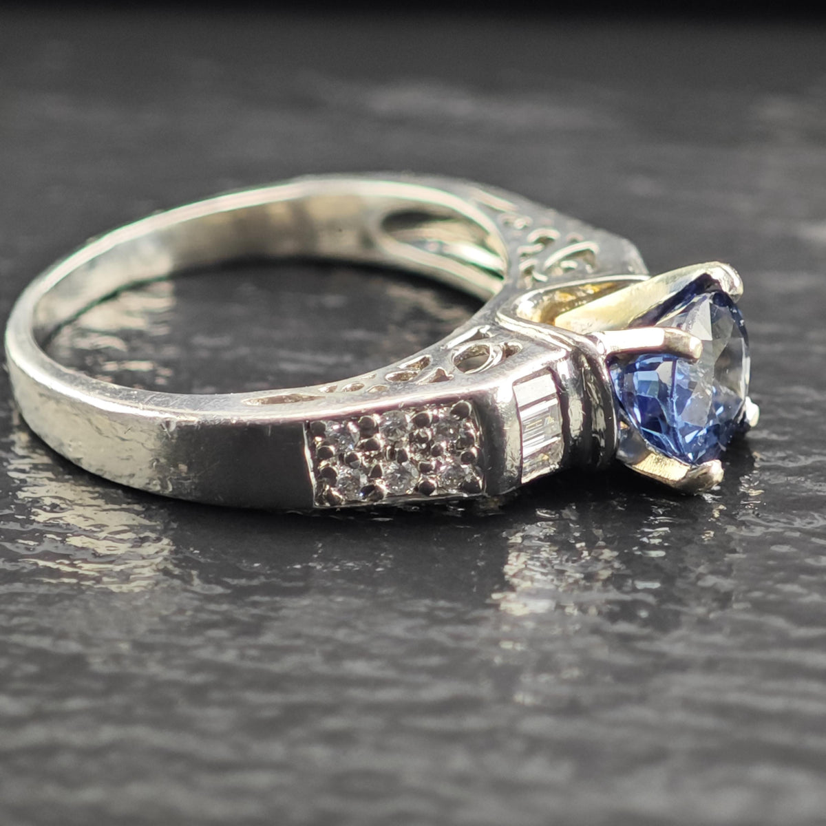 Sapphire & Diamond Platinum Ring East to West Sz 6 1/4 R6761