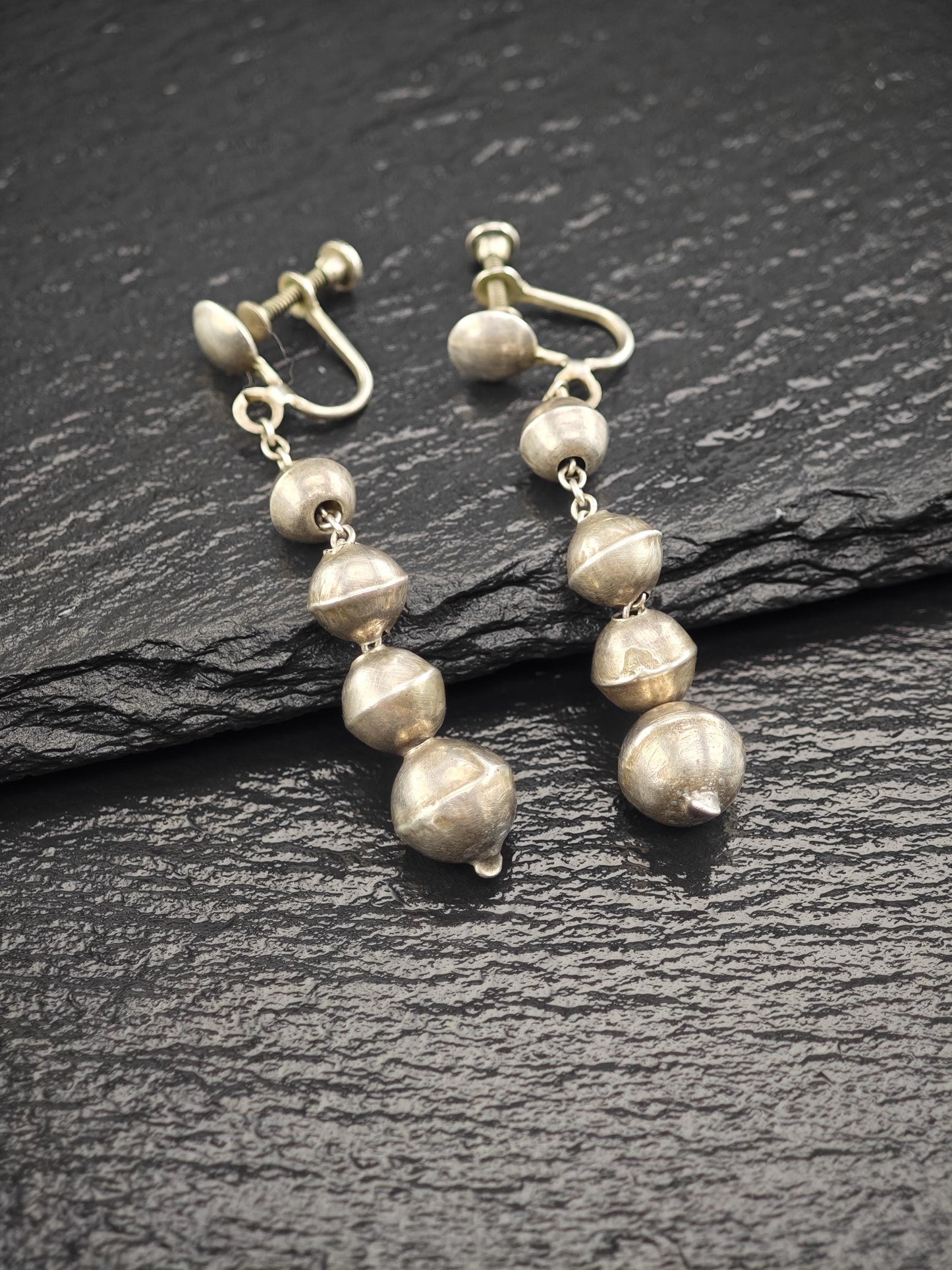 Vintage Sterling Silver Screw Back Earrings Native American Beaded Navajo Pearls