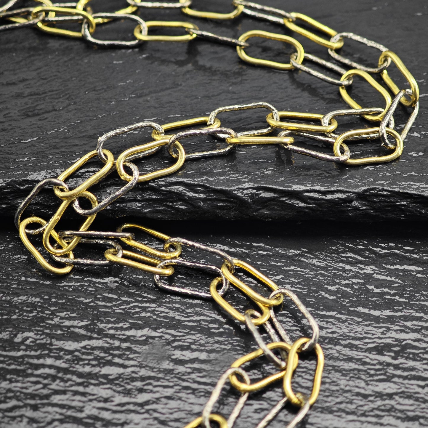 Gold/Black Tone Gold Plated Paperclip Chain Sterling Silver Necklace N2752