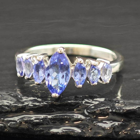 Tanzanite Sterling Silver Ring Blue Gemstone Size 7 3/4