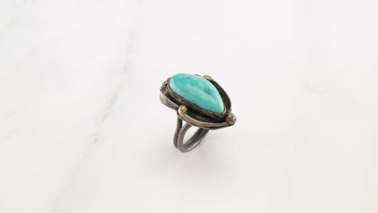 Native American Silver Ring Turquoise Sterling Blue Size 5.25