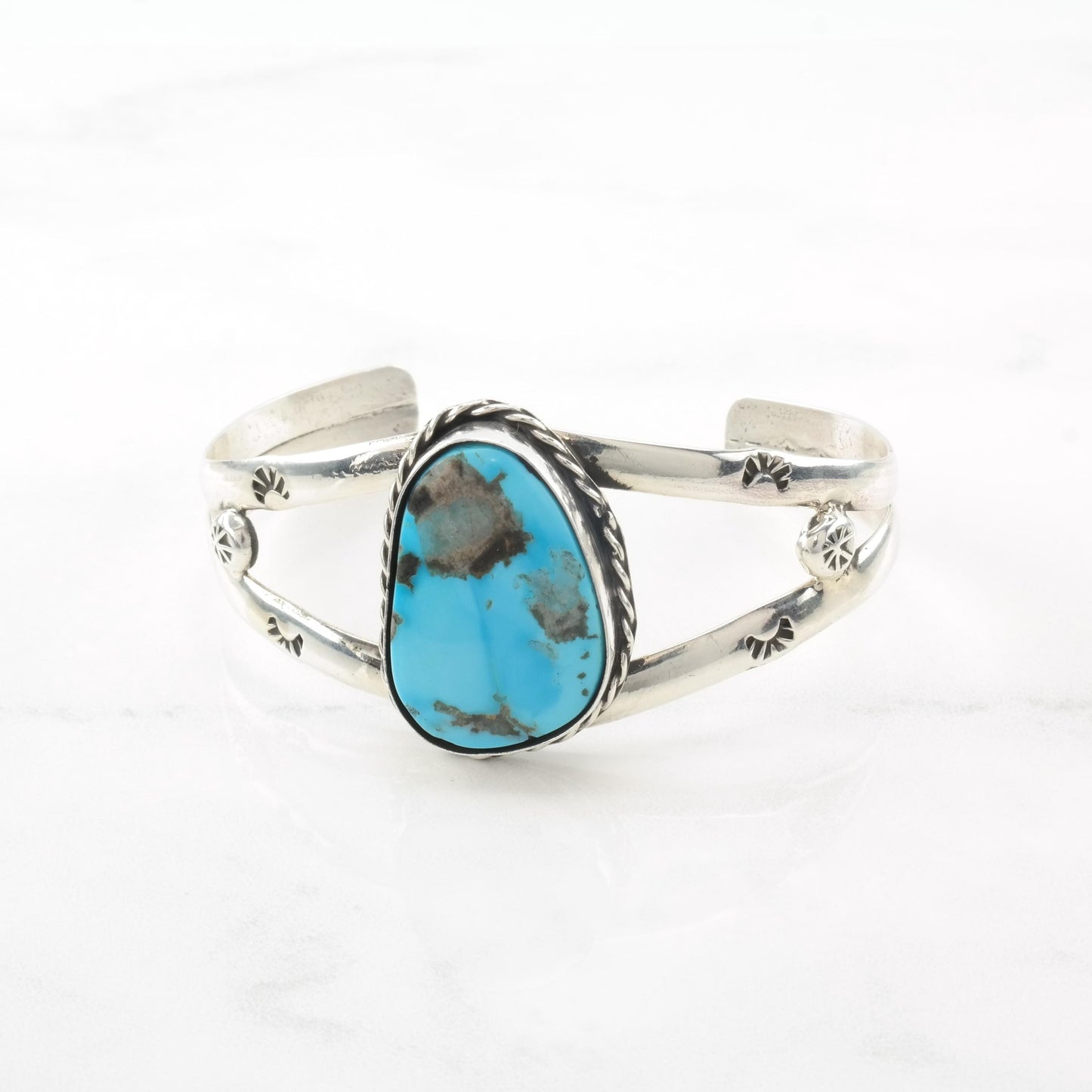 Southwest Turquoise Stamped, Sterling Silver Cuff Bracelet