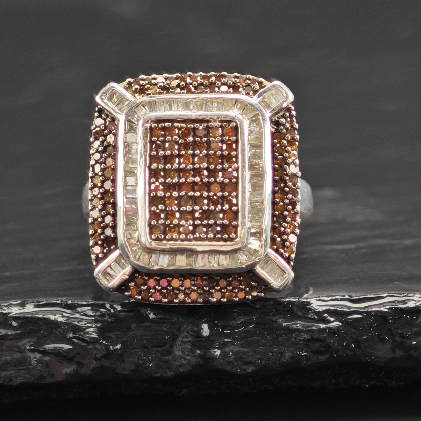1 cttw Brown & White Diamond Sterling Silver Ring Sz 6 R6573