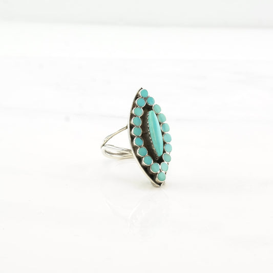 Dishta Style Silver Ring Turquoise Cluster Zuni Sterling Size 8 1/2