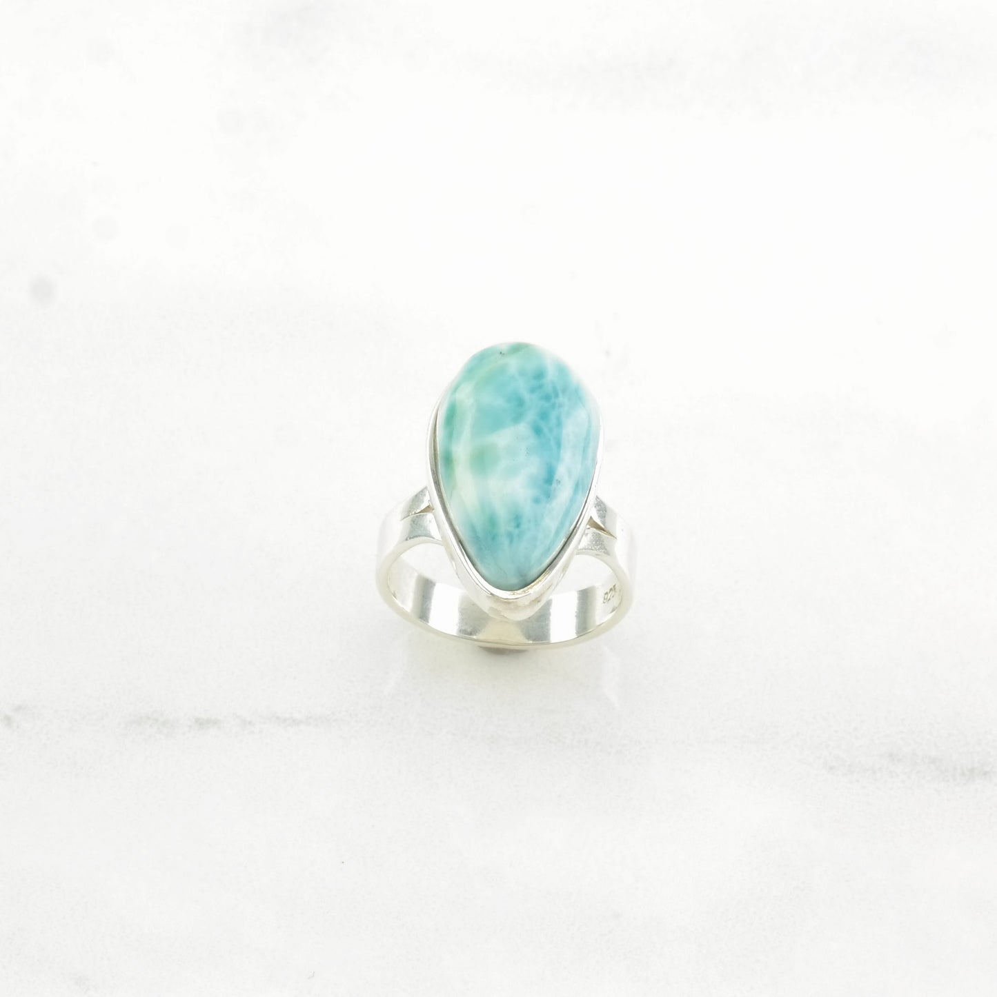 Sterling Silver Ring Larimar Teardrop Sky blue Size 4 3/4