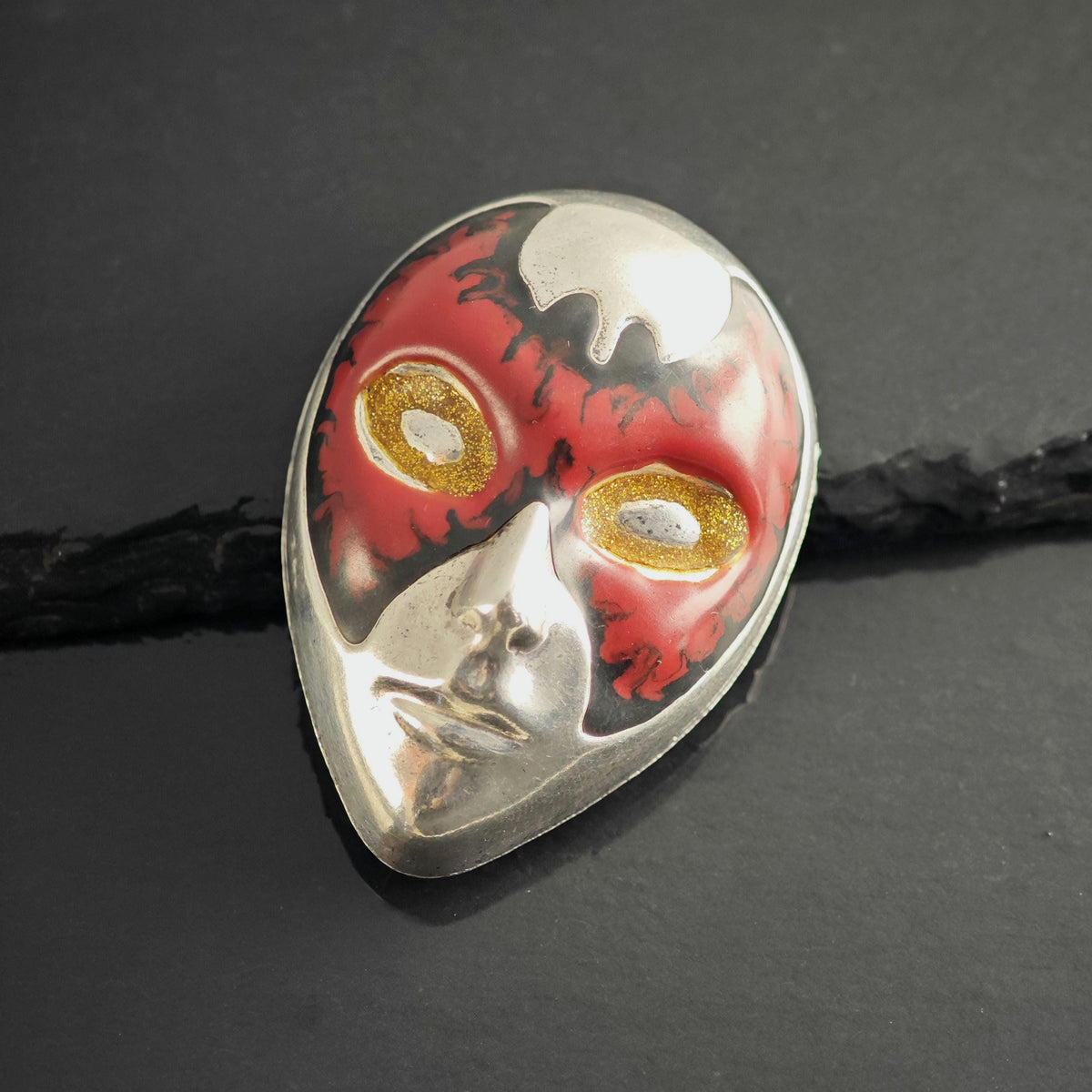 Italy Painted Mask Sterling Silver Brooch B2267