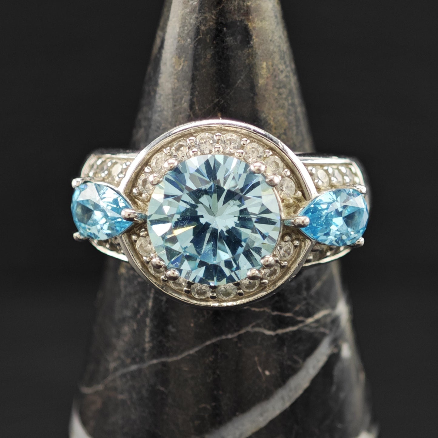 BBJ Blue CZ Sterling Silver Ring Bold Statement Stone Size 5 3/4 R6095