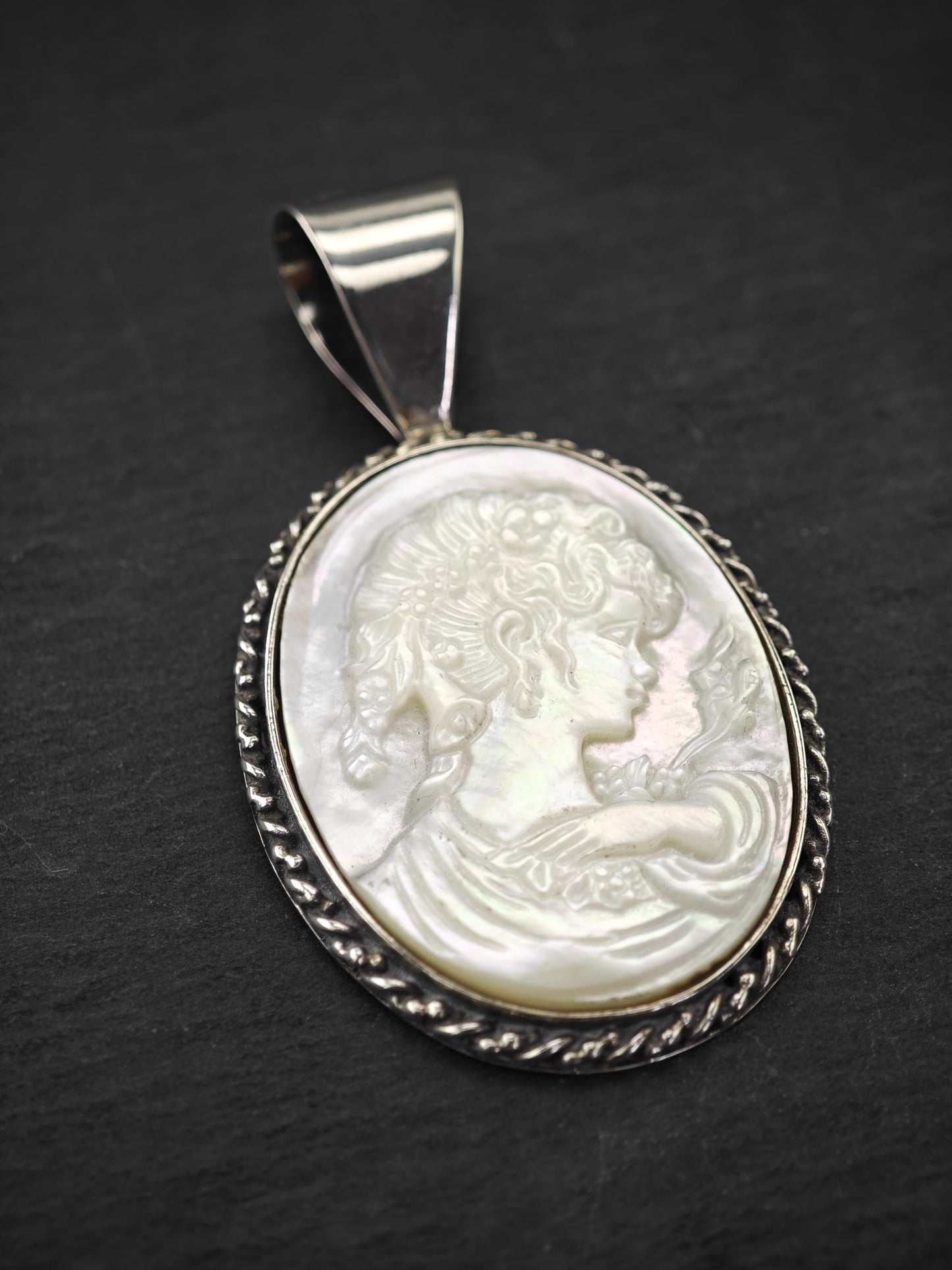 DTR MOP Carved Cameo, Female Sterling Silver P2673