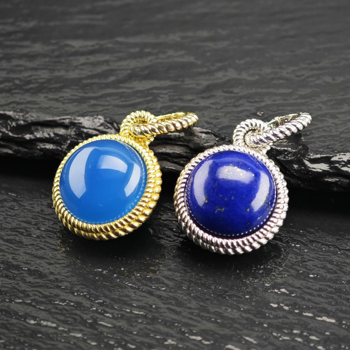 Choice of Judith Ripka Round Blue Stone or Lapis Sterling Silver Pendants P3115