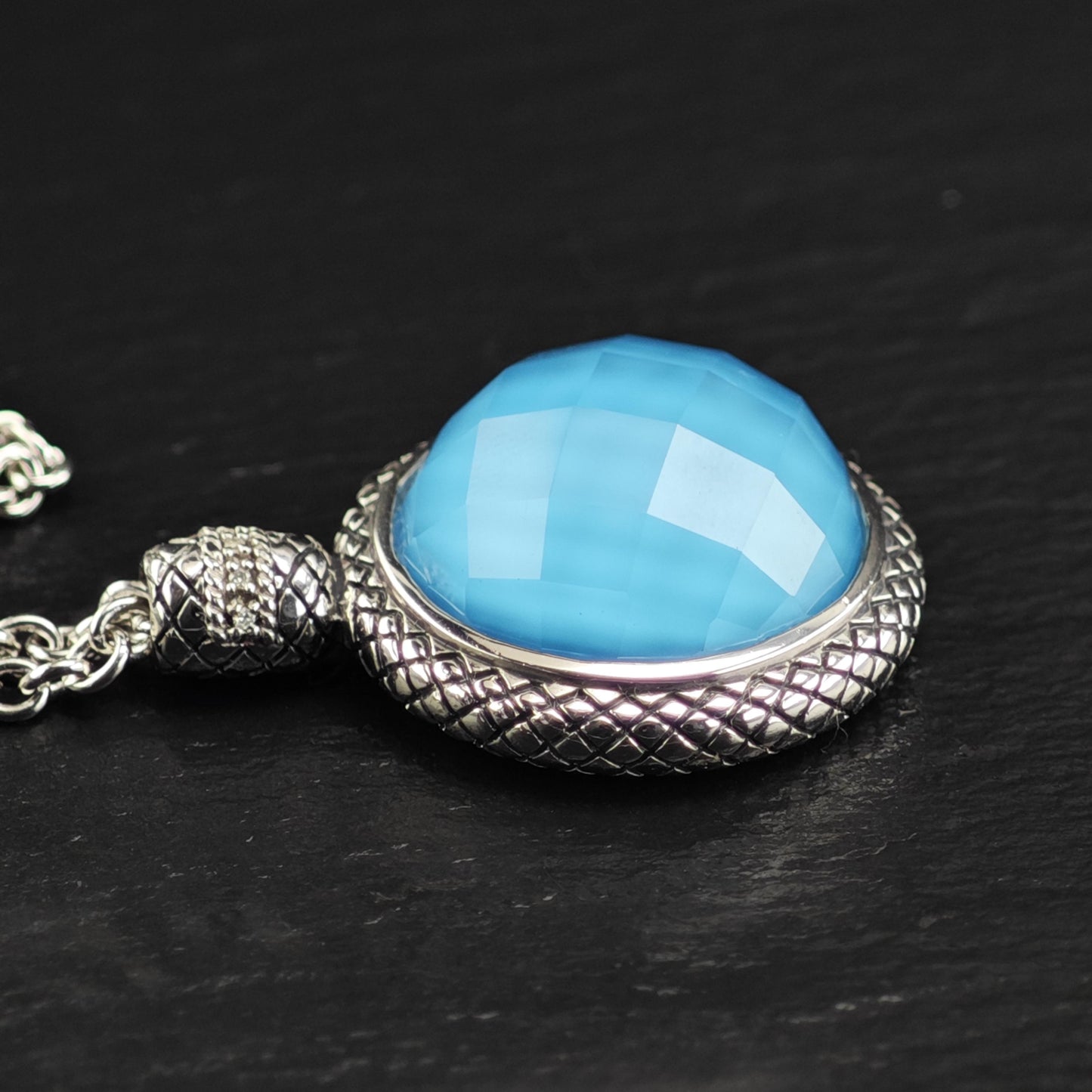 Andrea Candela Blue Doublet Pendant, Diamond Accent Sterling Silver Necklace N2734
