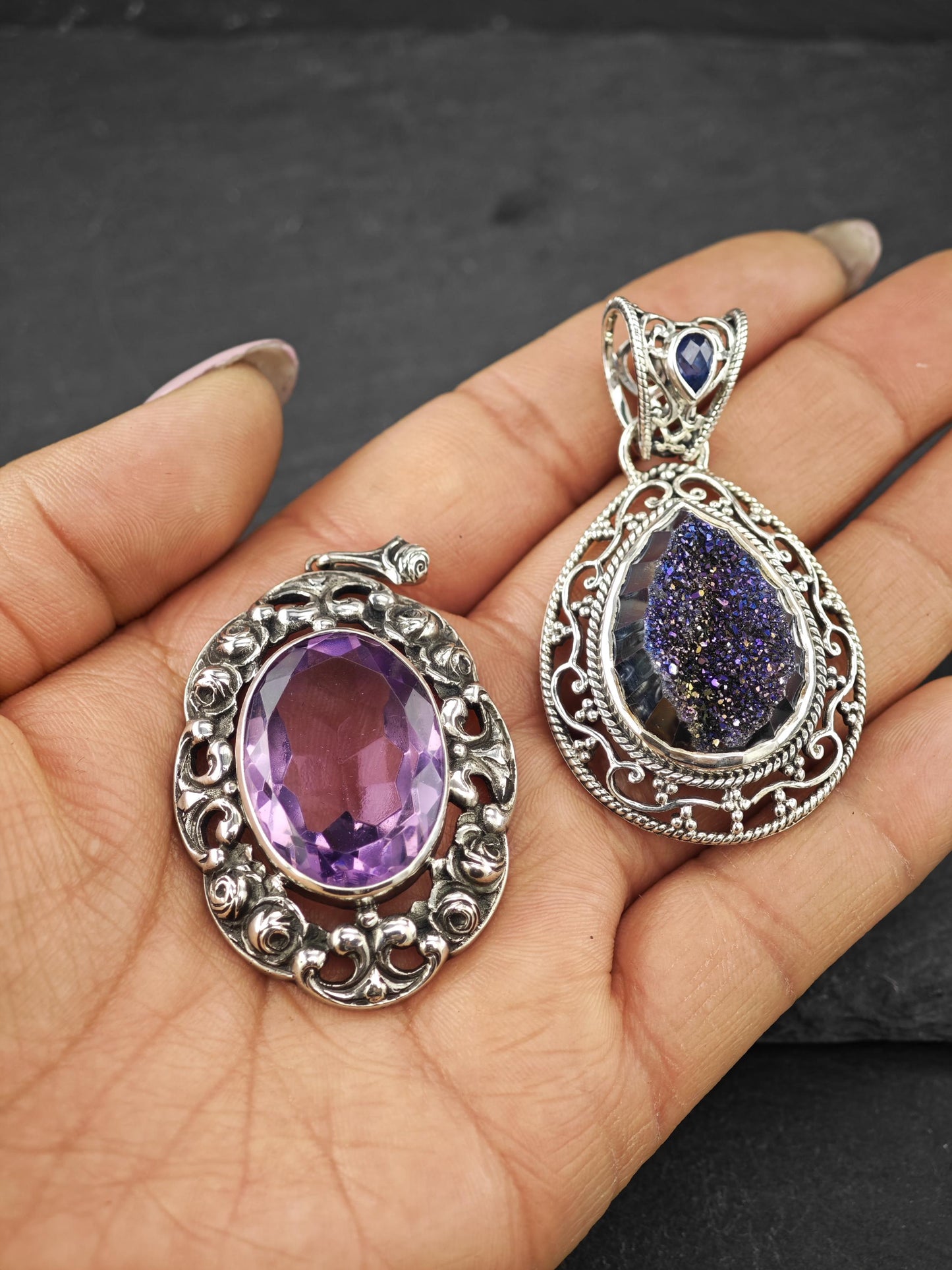 Choice of Vintage Purple Gemstone Pendants Sterling Silver
