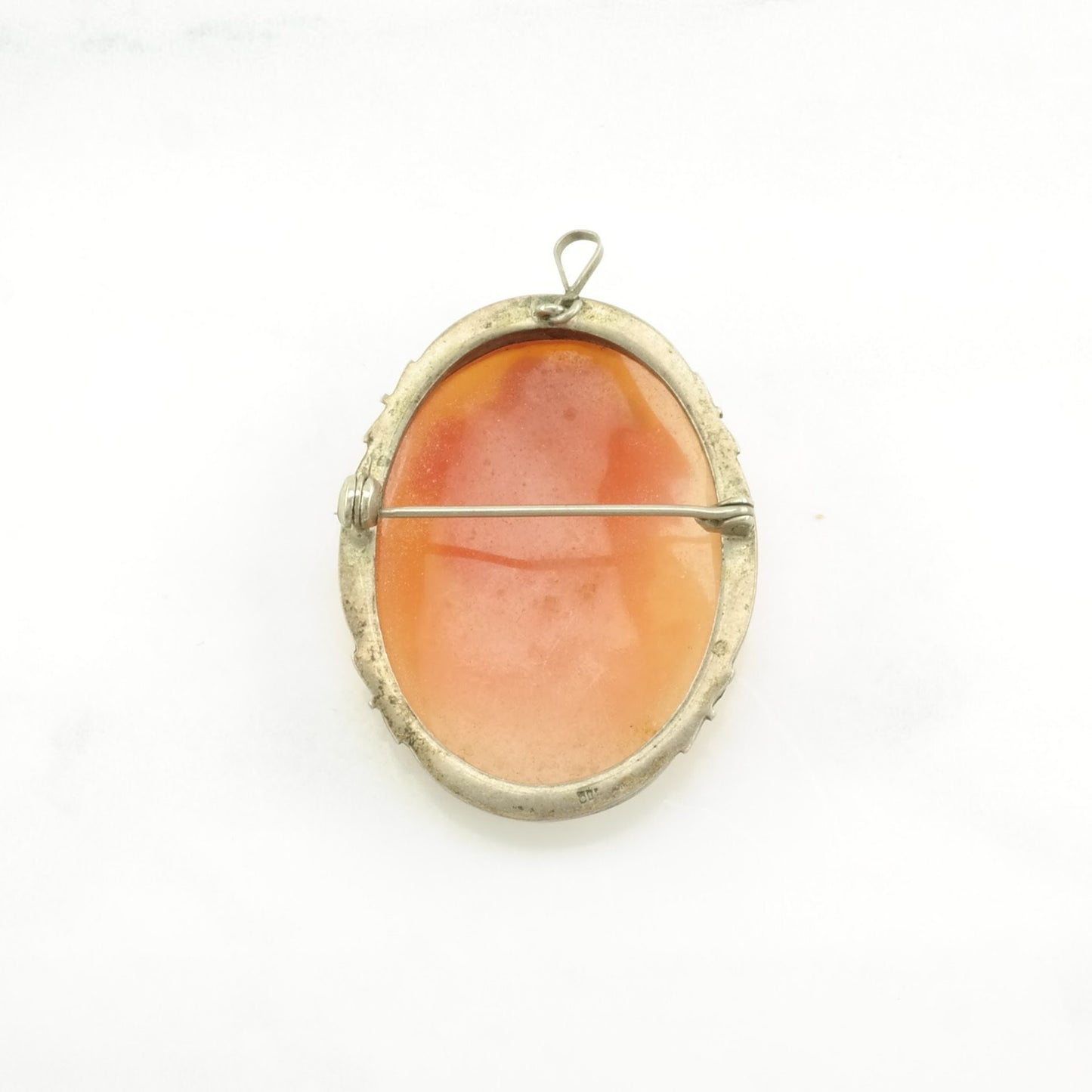 Orange Silver Brooch Pendant Female, Portrait, Marcasite Cameo Sterling B1839