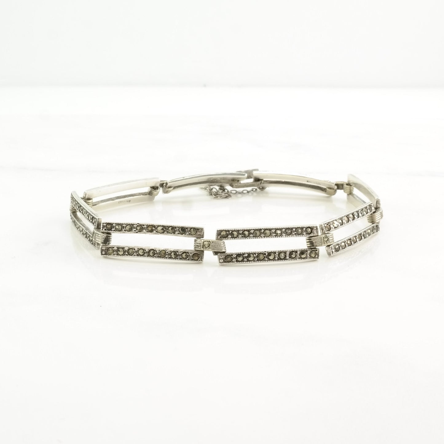 Art Deco Sterling Silver Link Bracelet Marcasite