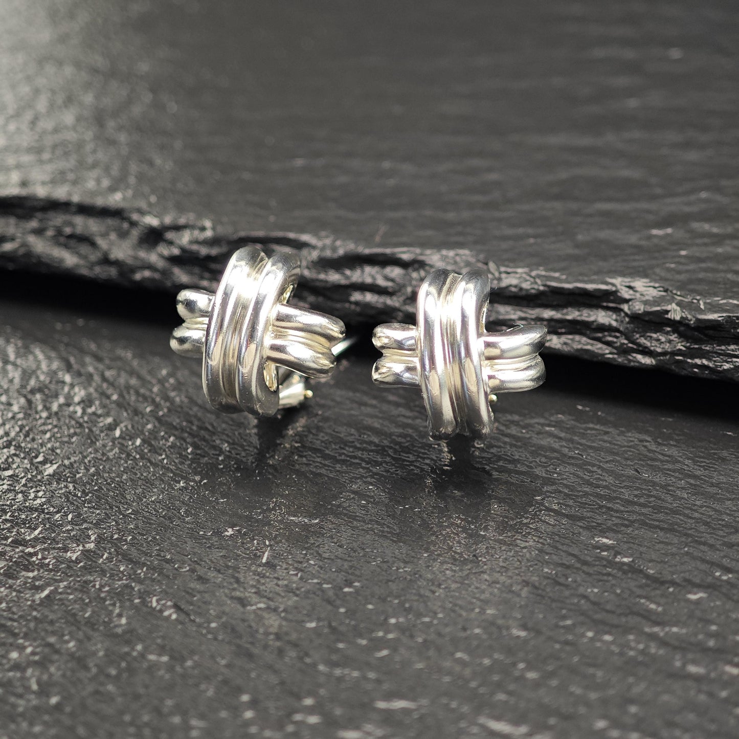 Tiffany & Co Criss Cross, Omega Back Earrings Sterling Silver