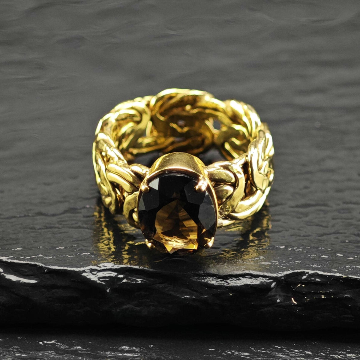Smoky Quartz Gold-Plated Woven Band Sterling Silver Ring Sz 6 1/2 R6837