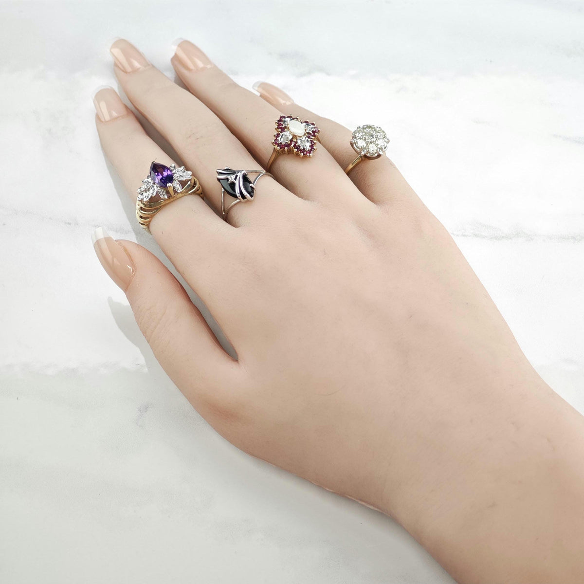 1cttw Diamond Cluster Tall Shoulder 10K Gold Ring Sz 4 1/4 R6773