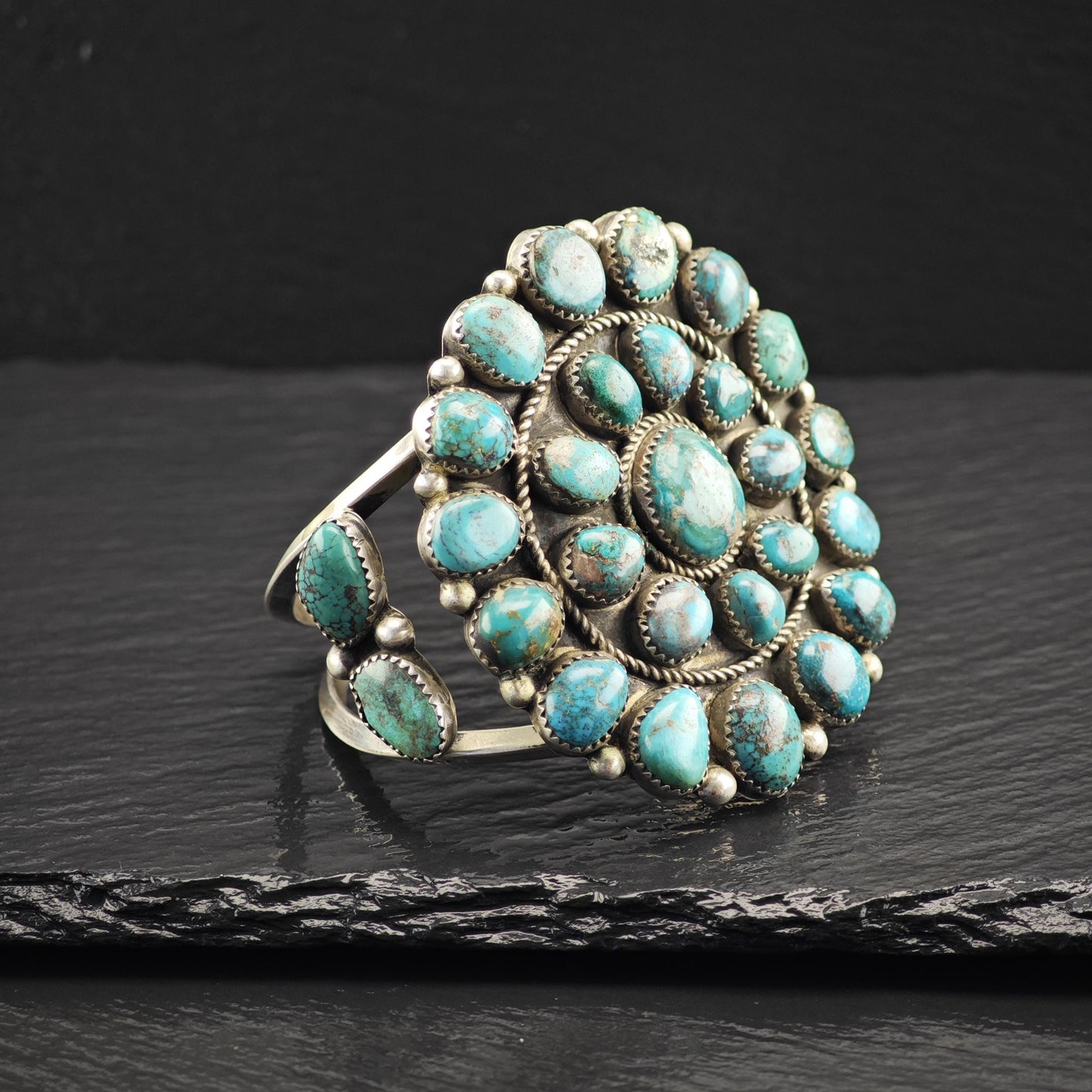 Turquoise Cluster Cuff Bracelet Sterling Silver Native American