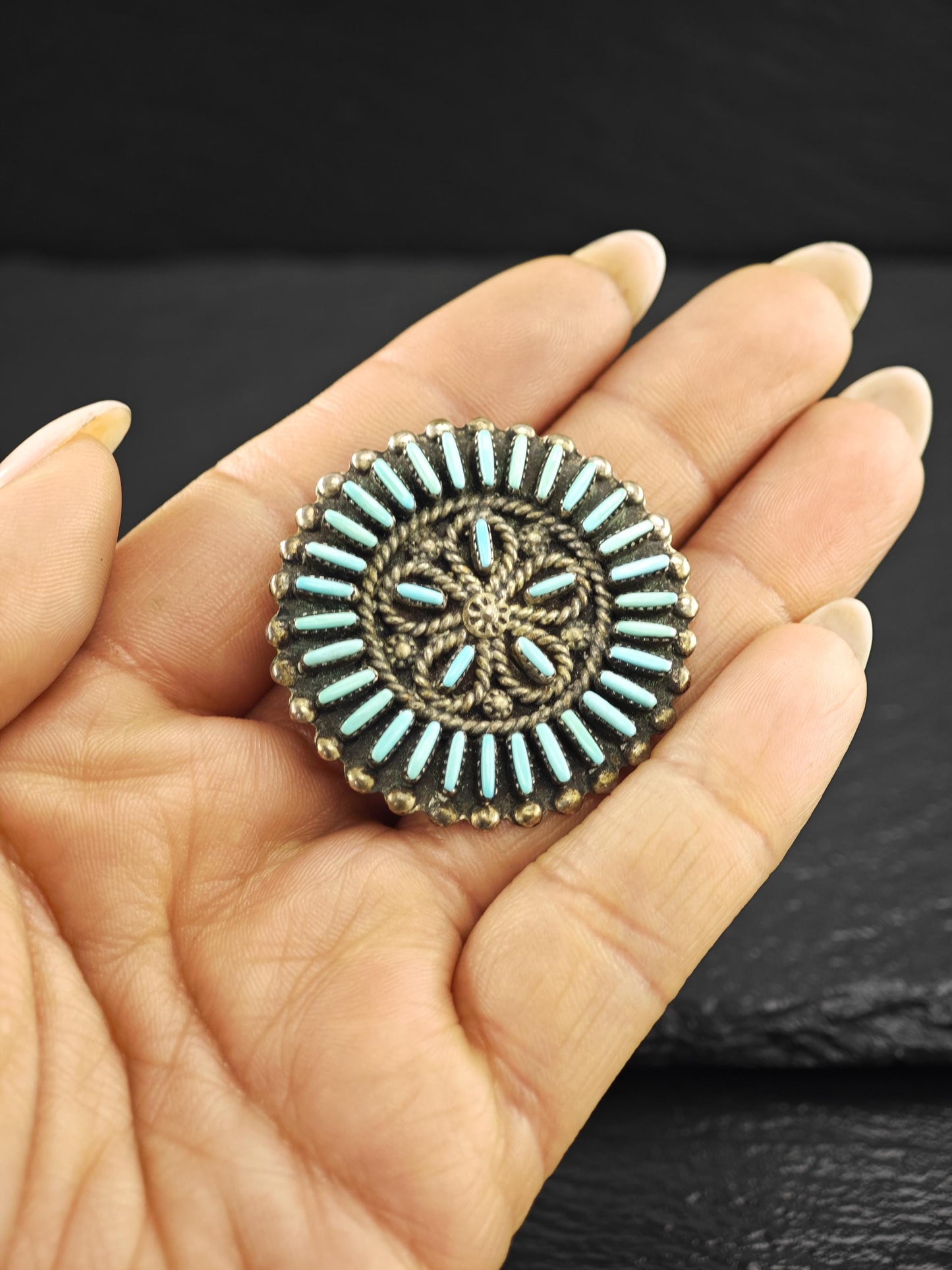 Native American, Zuni Cluster Brooch/Pendant Sterling Silver