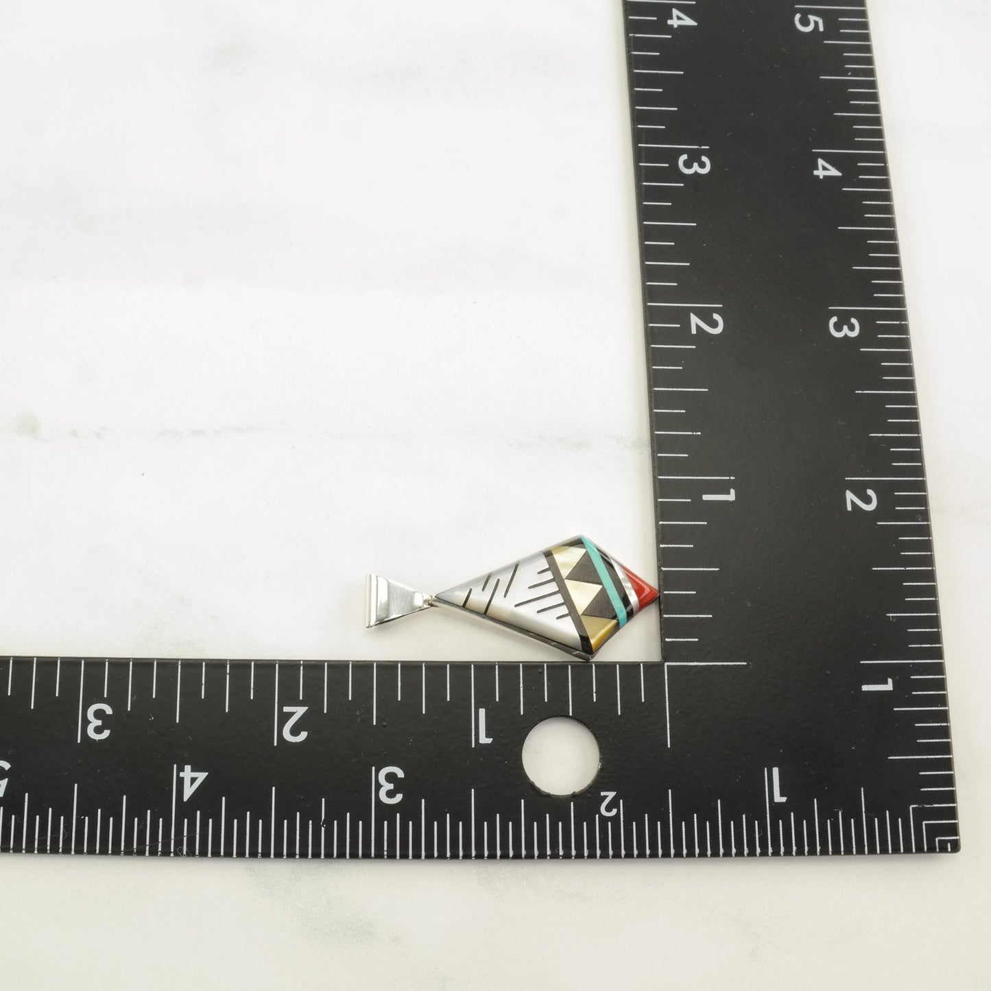 Zuni Multi Stone Inlay, Geometric Sterling Silver Pendant