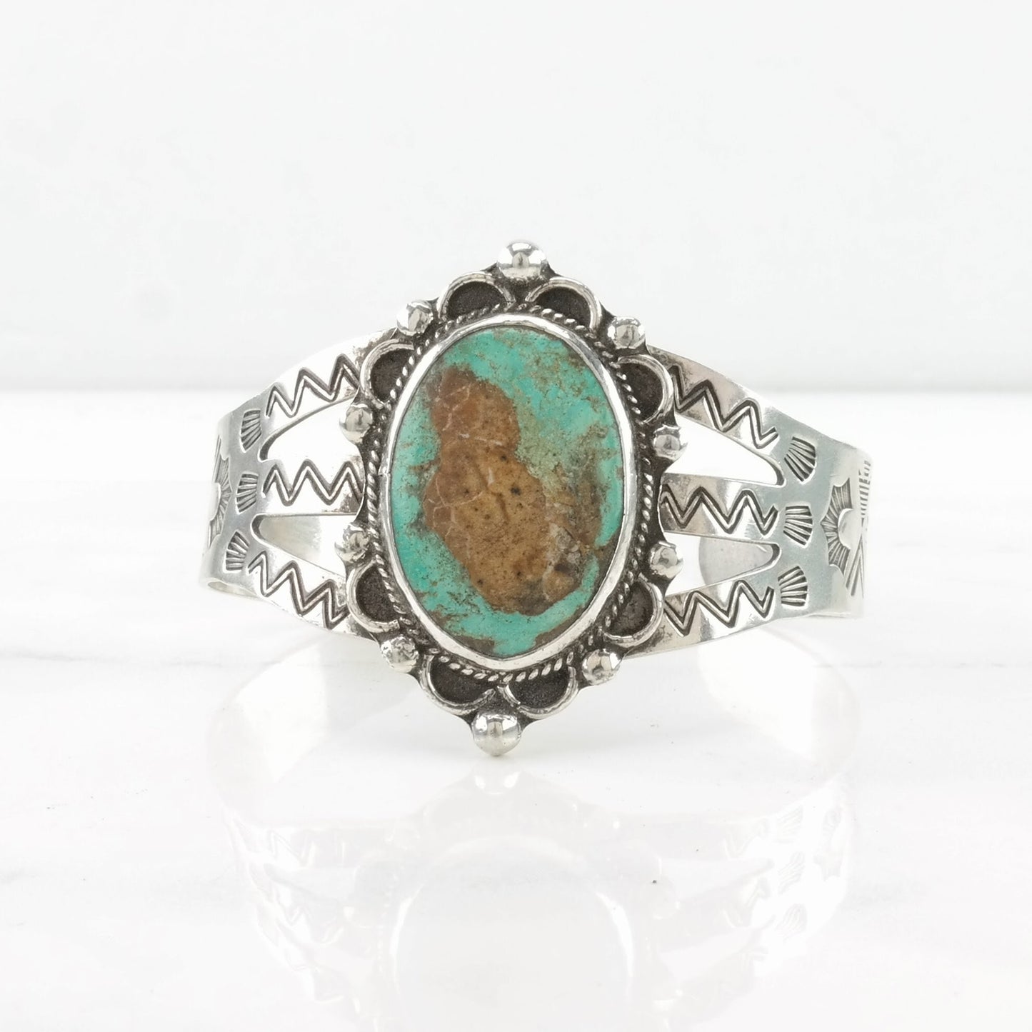 Southwest Sterling Silver Cuff Bracelet Blue Turquoise Stamped