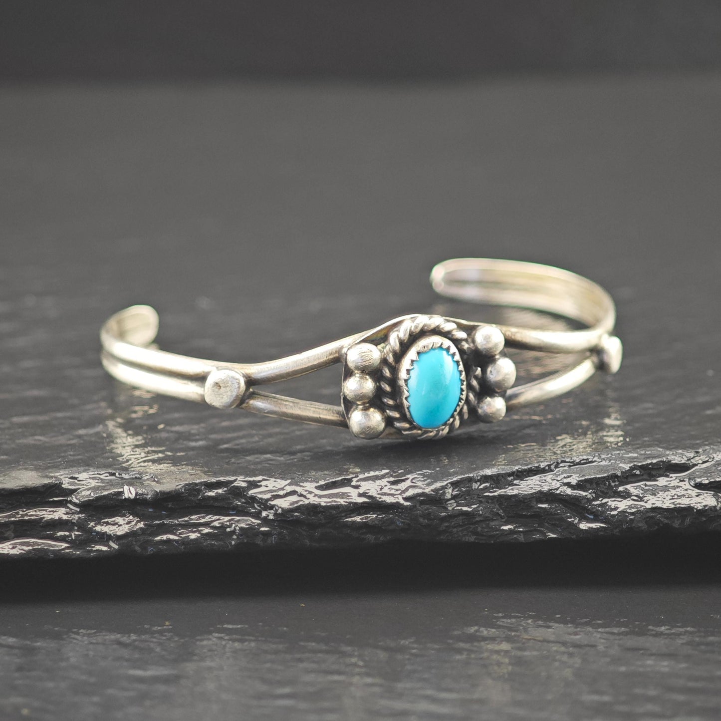 Native American Turquoise Child Cuff Bracelet Sterling Silver
