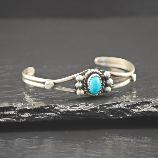 Native American Turquoise Child Cuff Bracelet Sterling Silver
