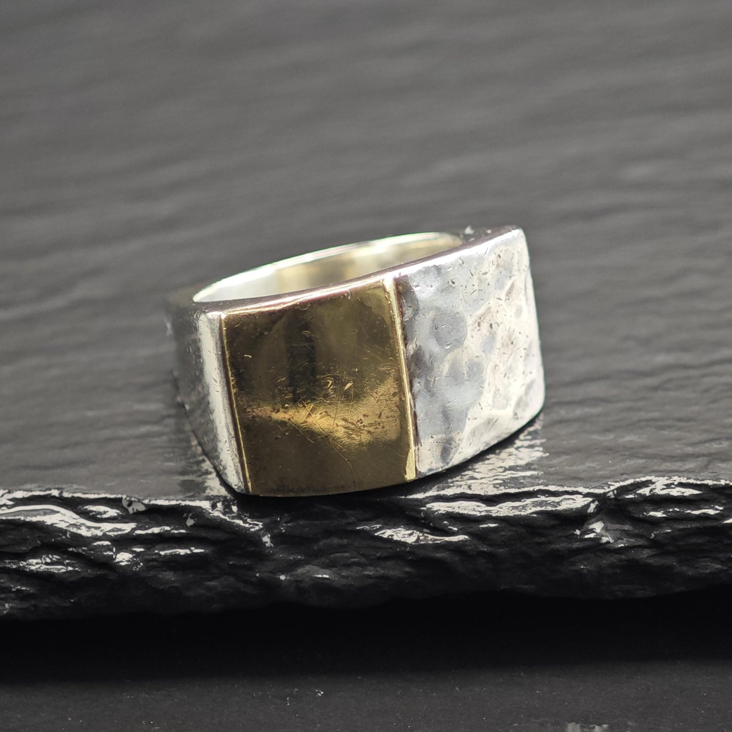 Hammered Gold Accent Sterling Silver Ring Sz 5 1/4 R6698