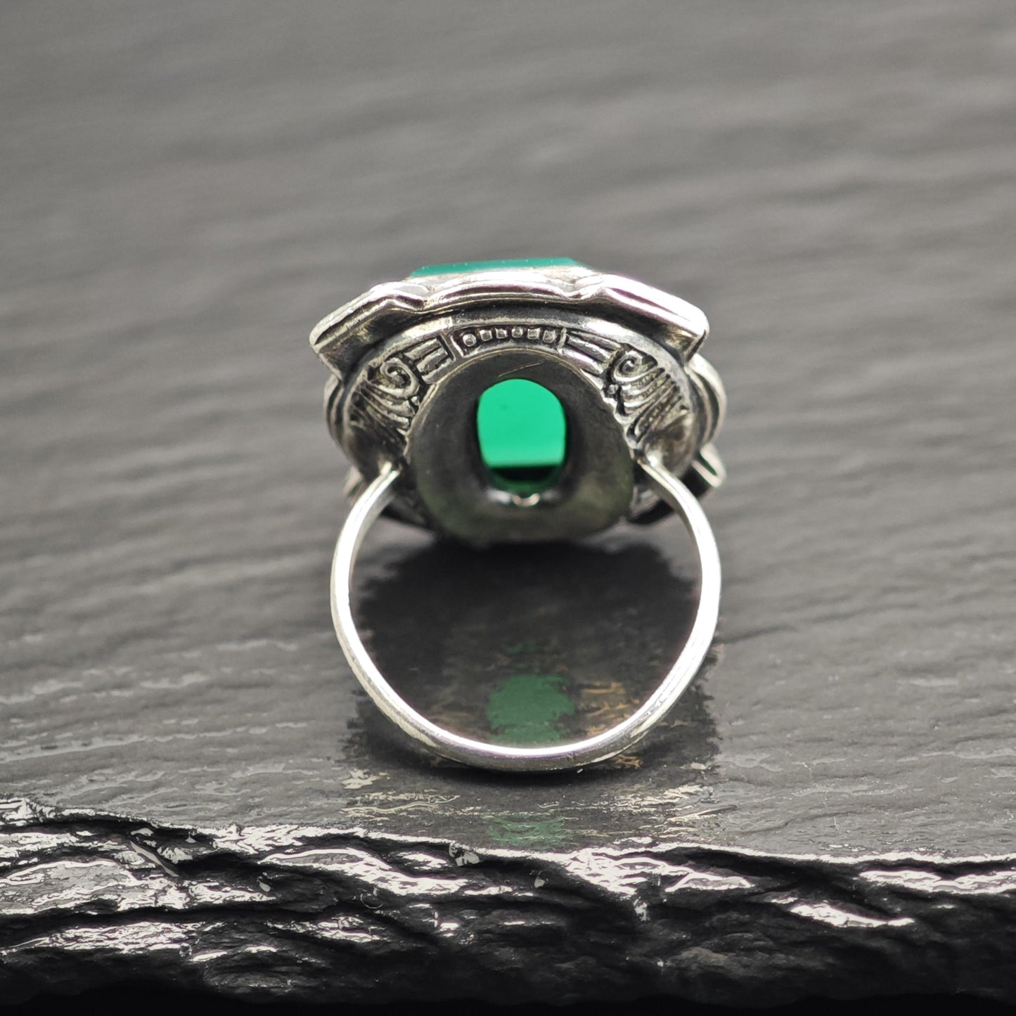 Uncas Art Deco Chrysoprase Sterling Silver Ring Sz 4 1/2 R6701