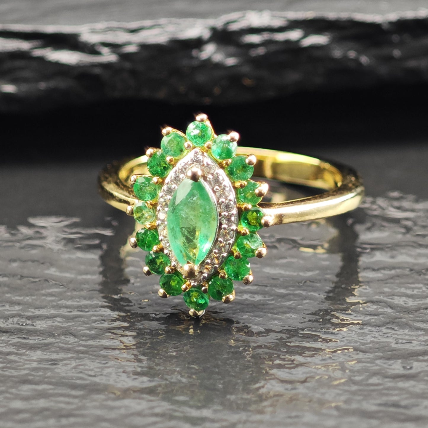 Gold Plated Emerald Sterling Silver Ring Sz 6 R6711
