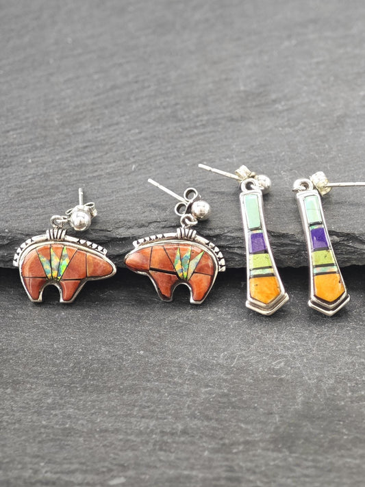 Choice of Southwest Inlay Pierced Dangle Earrings Sterling Silver ER2864