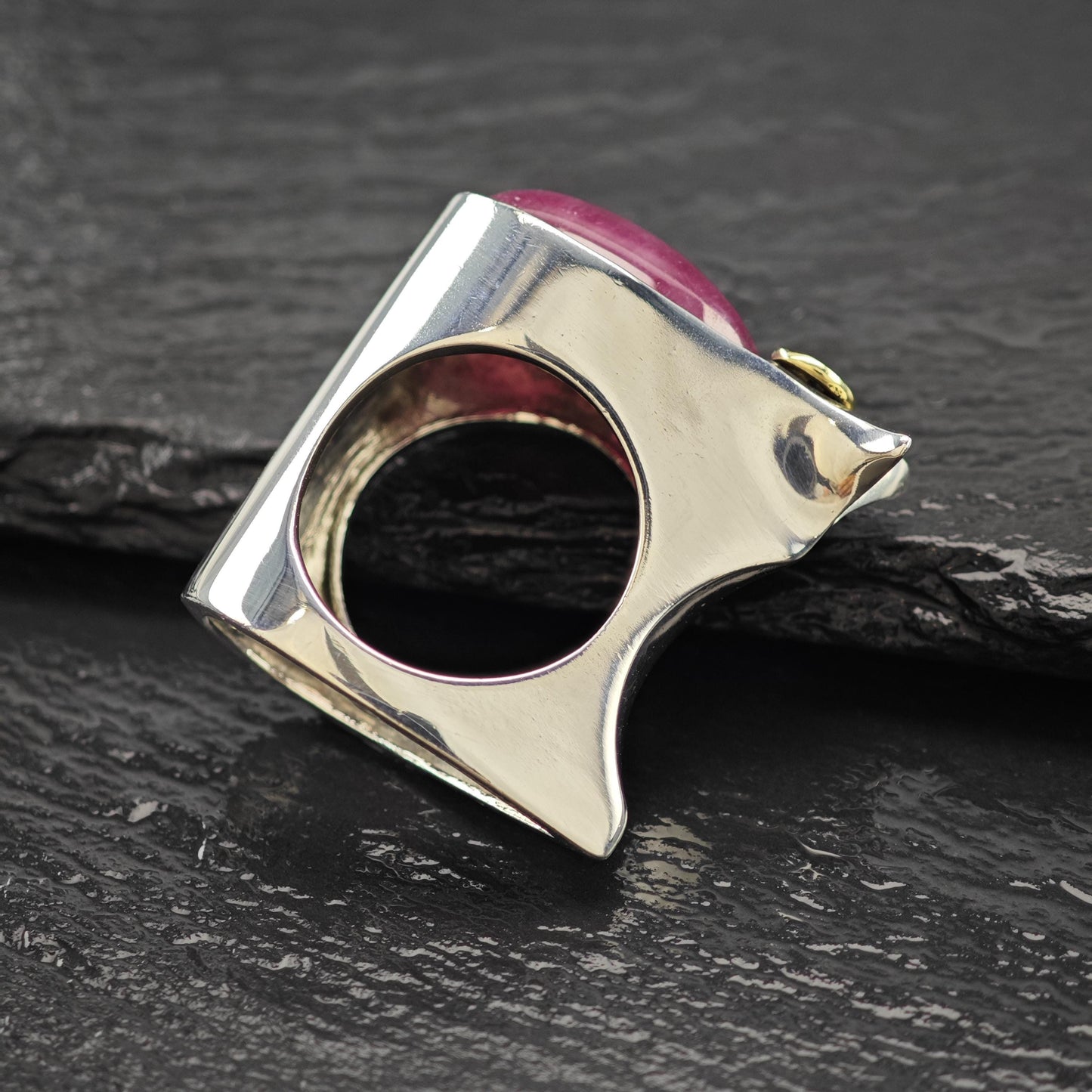 Wave Style Pink Ruby Cabochon Ring Sterling Silver Size 7 1/2