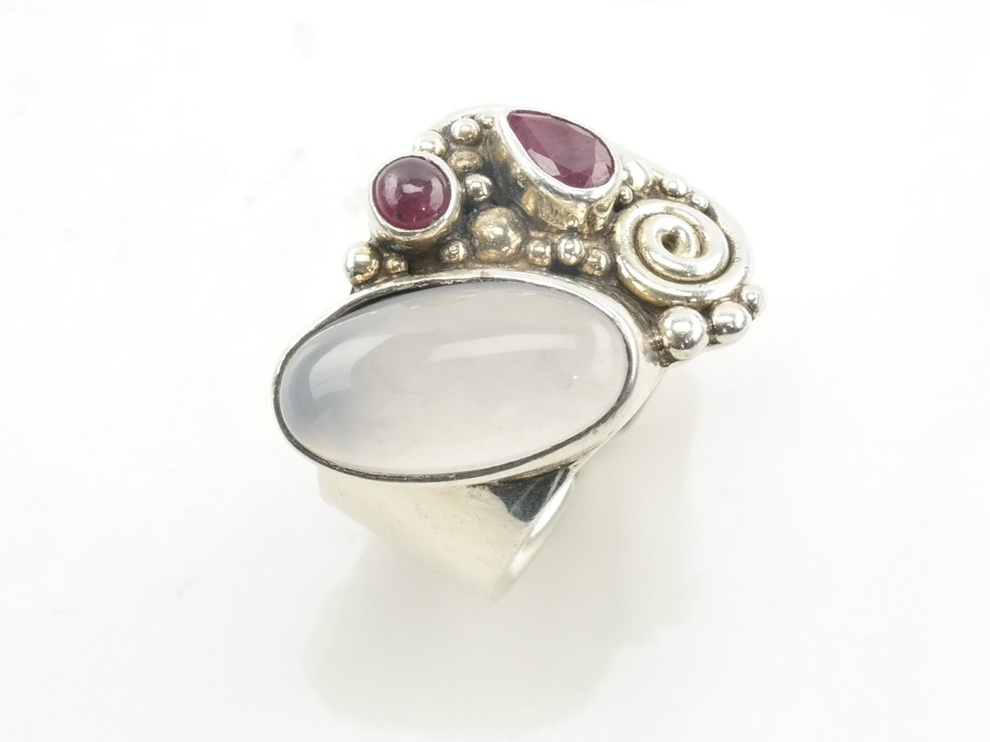 Vintage Sterling Silver Ring Ruby Agate Red White Size 8 1/2