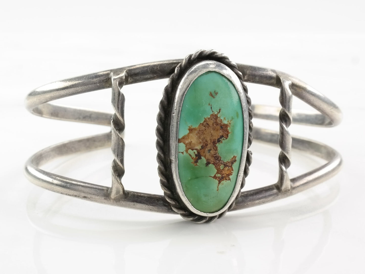 Southwest Cuff Bracelet Green Turquoise Sterling Silver