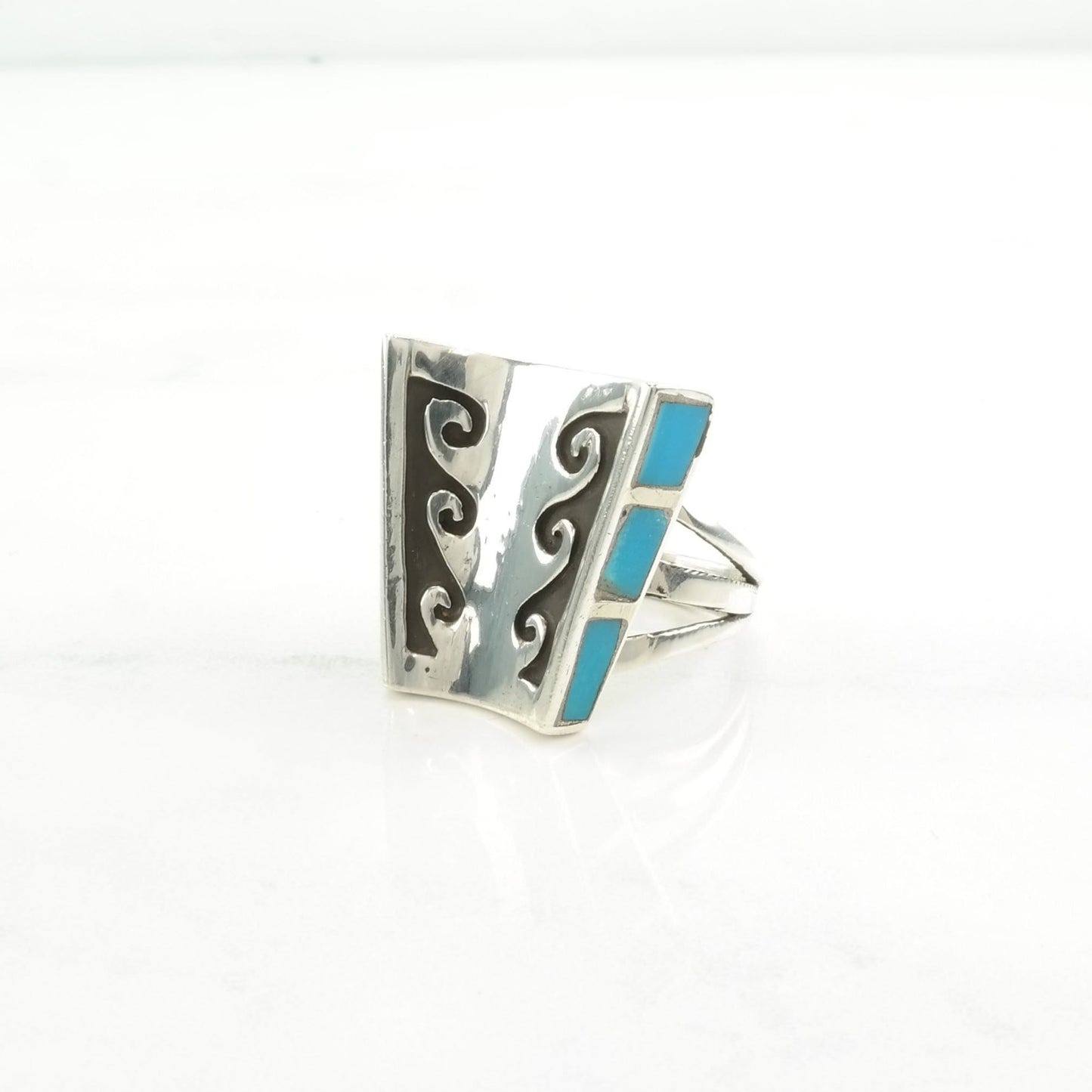 Native American Silver Ring Turquoise Overlay Sterling Blue Size 6 1/2