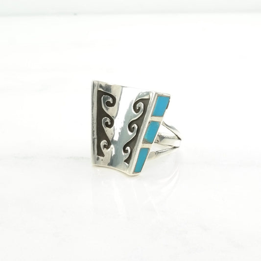 Native American Silver Ring Turquoise Overlay Sterling Blue Size 6 1/2