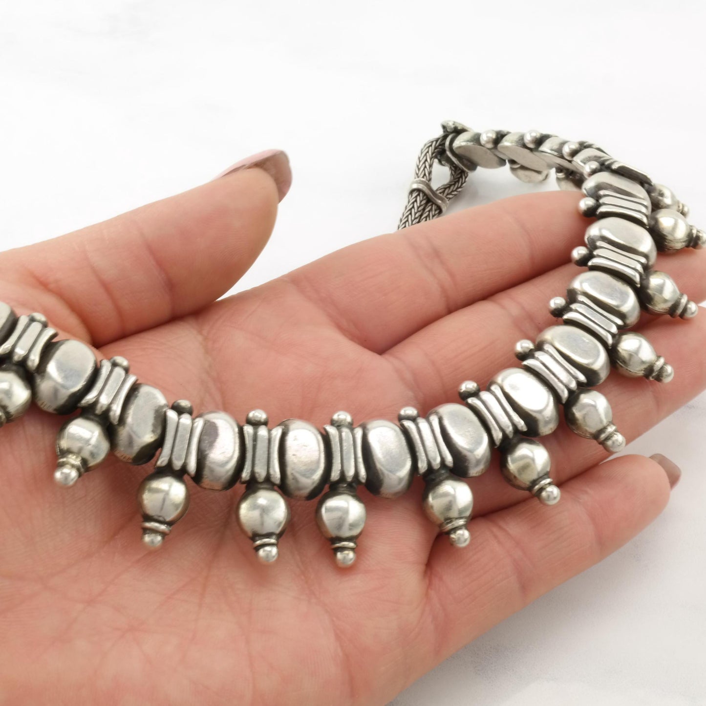 Ethnic Rajasthan Sterling Silver Collar Necklace 17 1/2 N2424