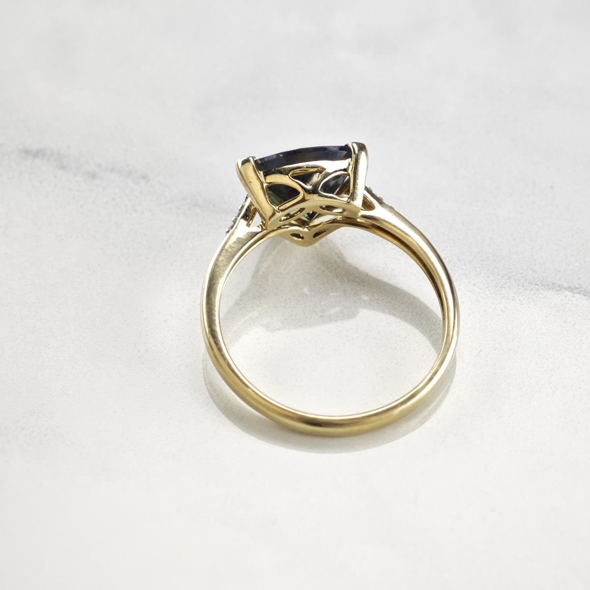 Triangular Tanzanite & Diamond 14K Gold Ring Sz 7 R6785