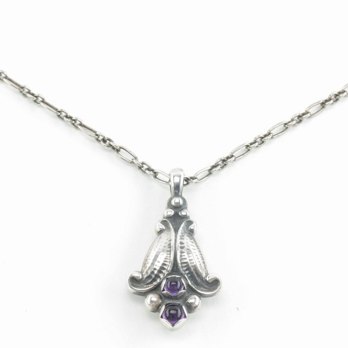 Georg Jensen Sterling Silver Amethyst Flower, Heritage Collection Necklace