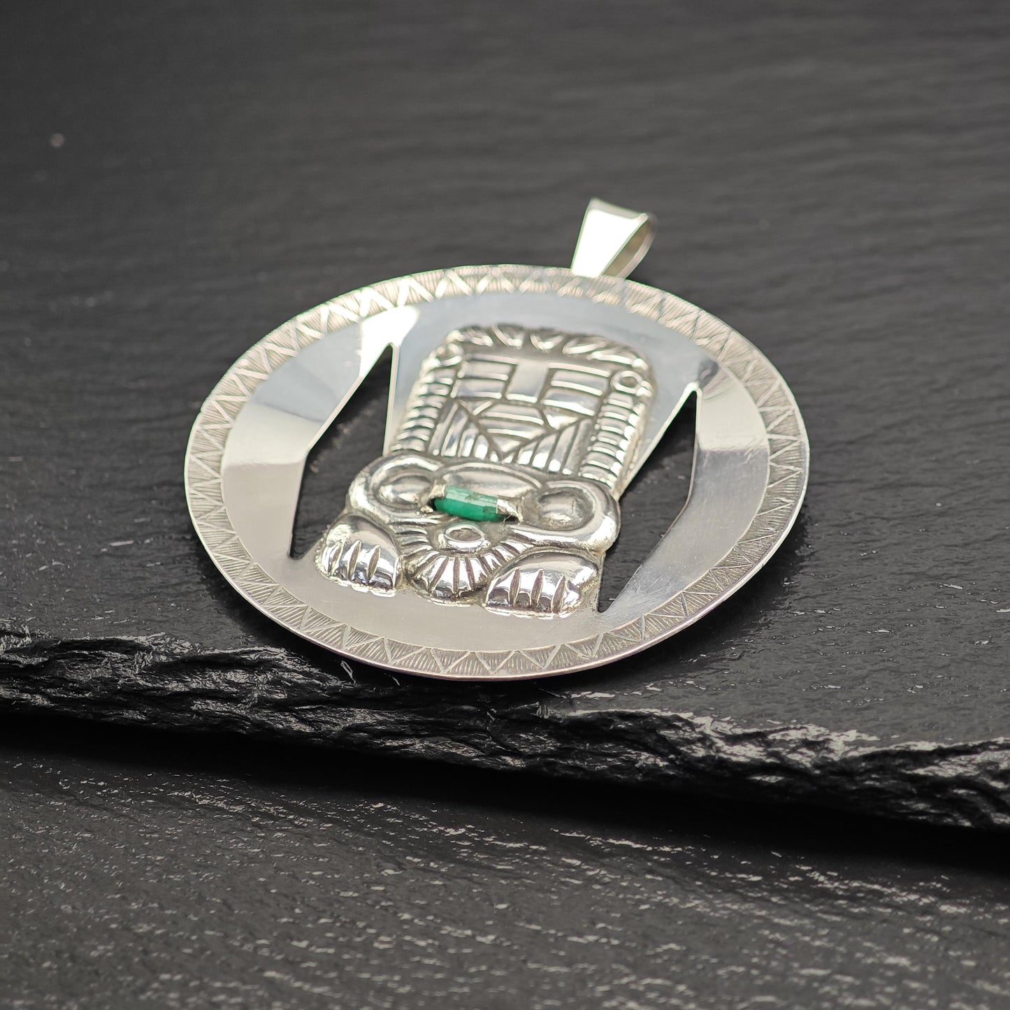 Vintage Large Colombia, Emerald Crystal Pendant Sterling Silver