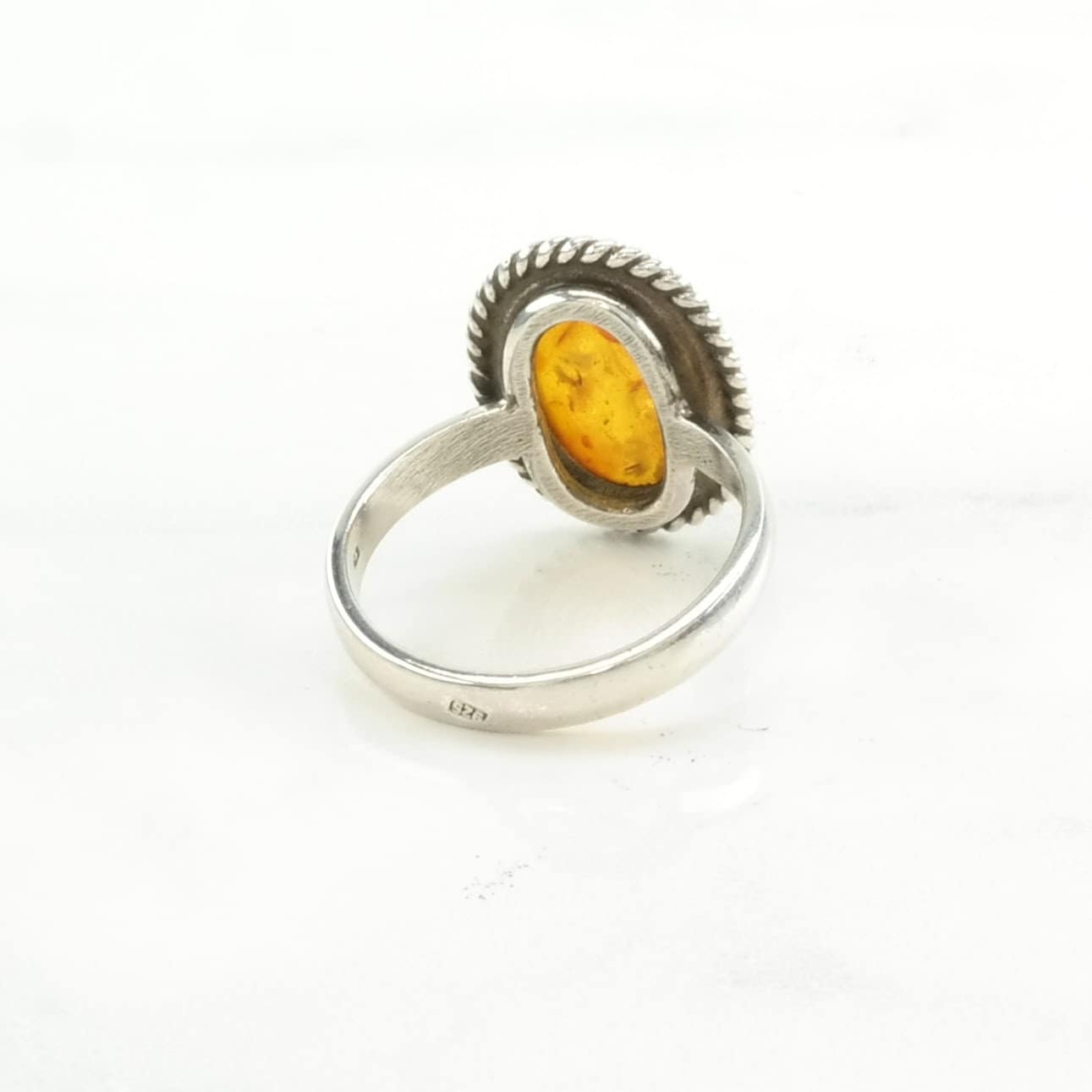 Sterling Silver Ring Amber Rope Detail Orange Size 6 1/2