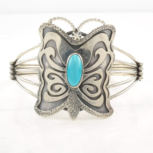 Native American Sterling Silver Cuff Bracelet Turquoise Butterfly