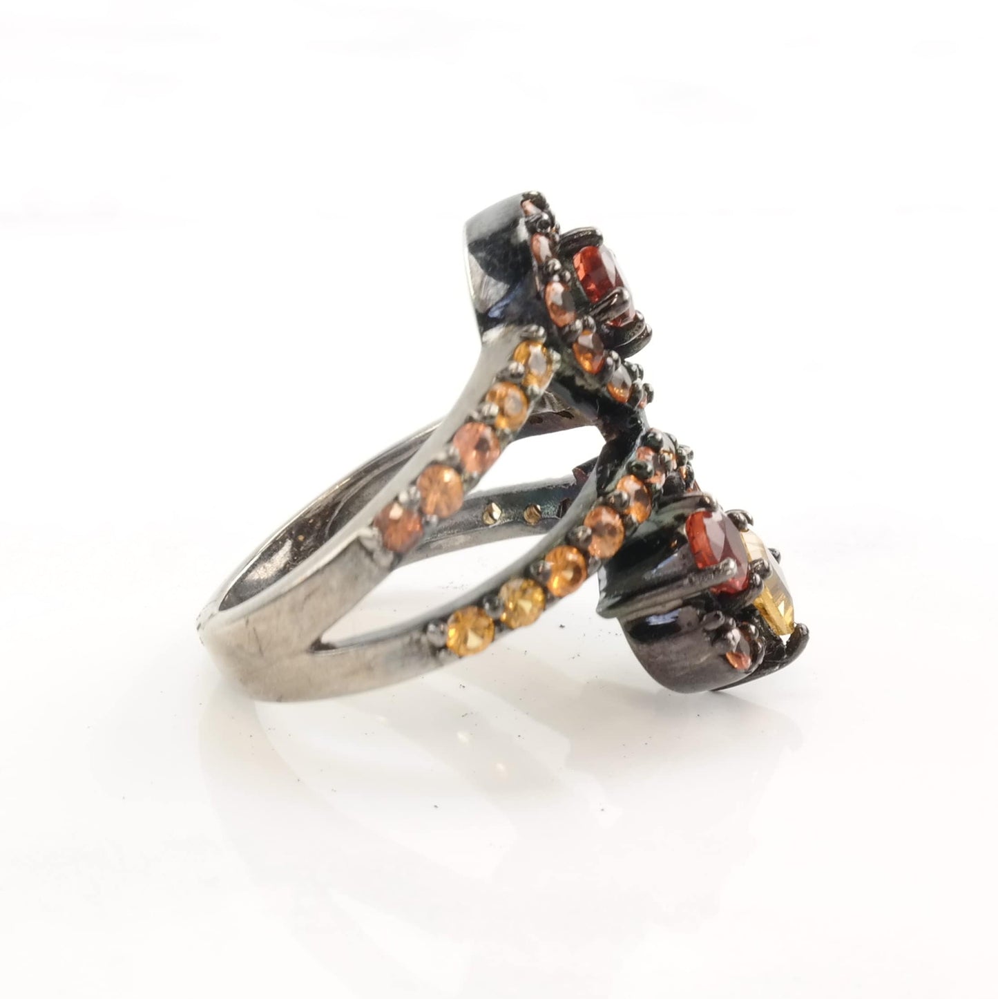 Silver Ring Citrine Sapphire Oxidized Size 7 1/2