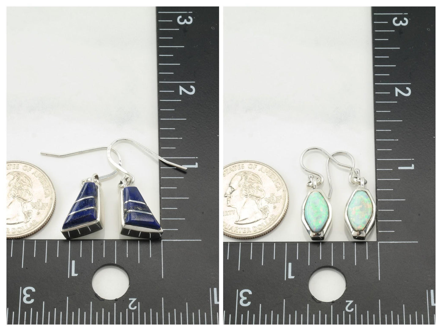 Choice of Vintage Christin Wolf Turquoise, Lab Opal, Lapis Reversible Sterling Silver Fish Hook Earrings