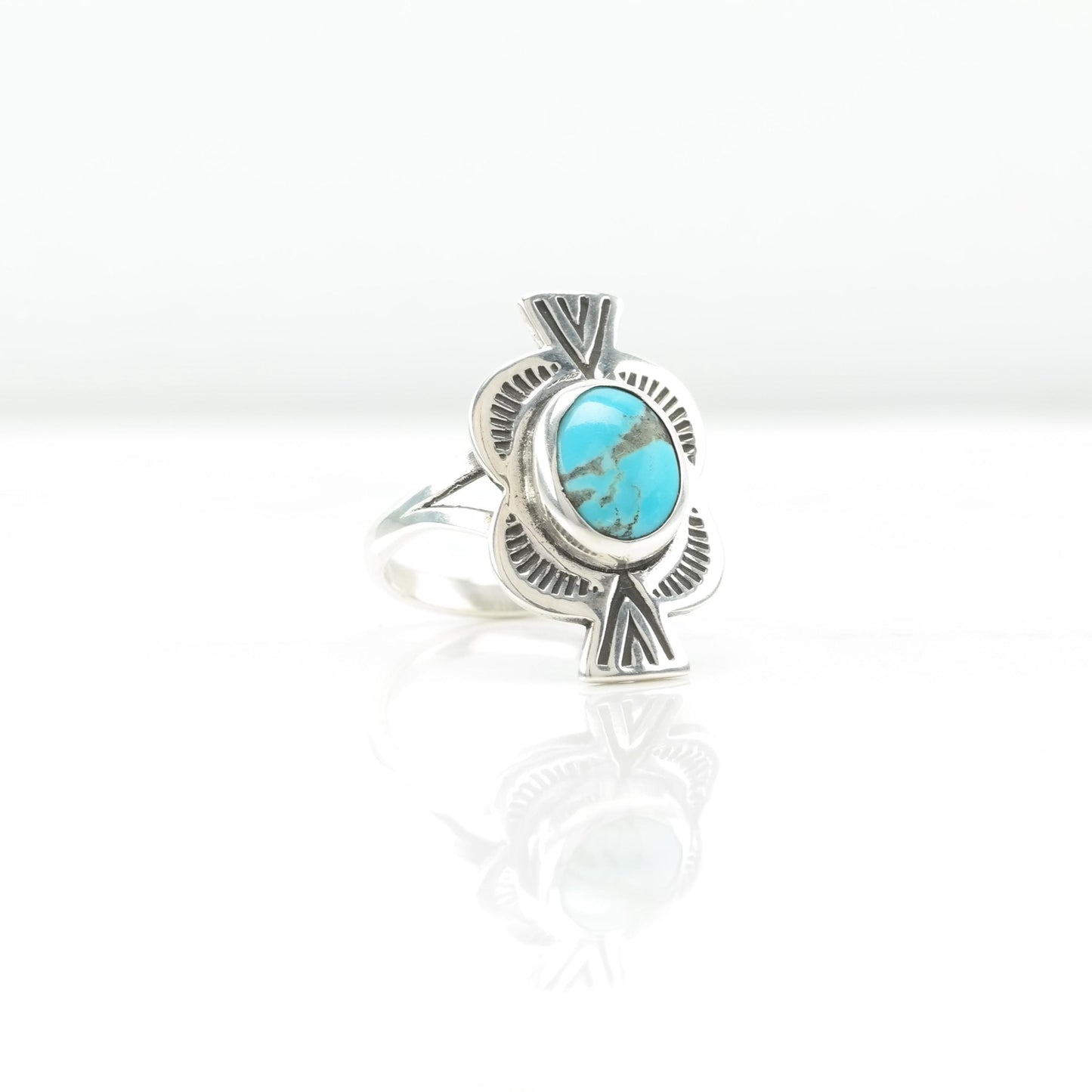 Vintage Rescued Silver Ring Turquoise Sterling Blue Size 7 1/2