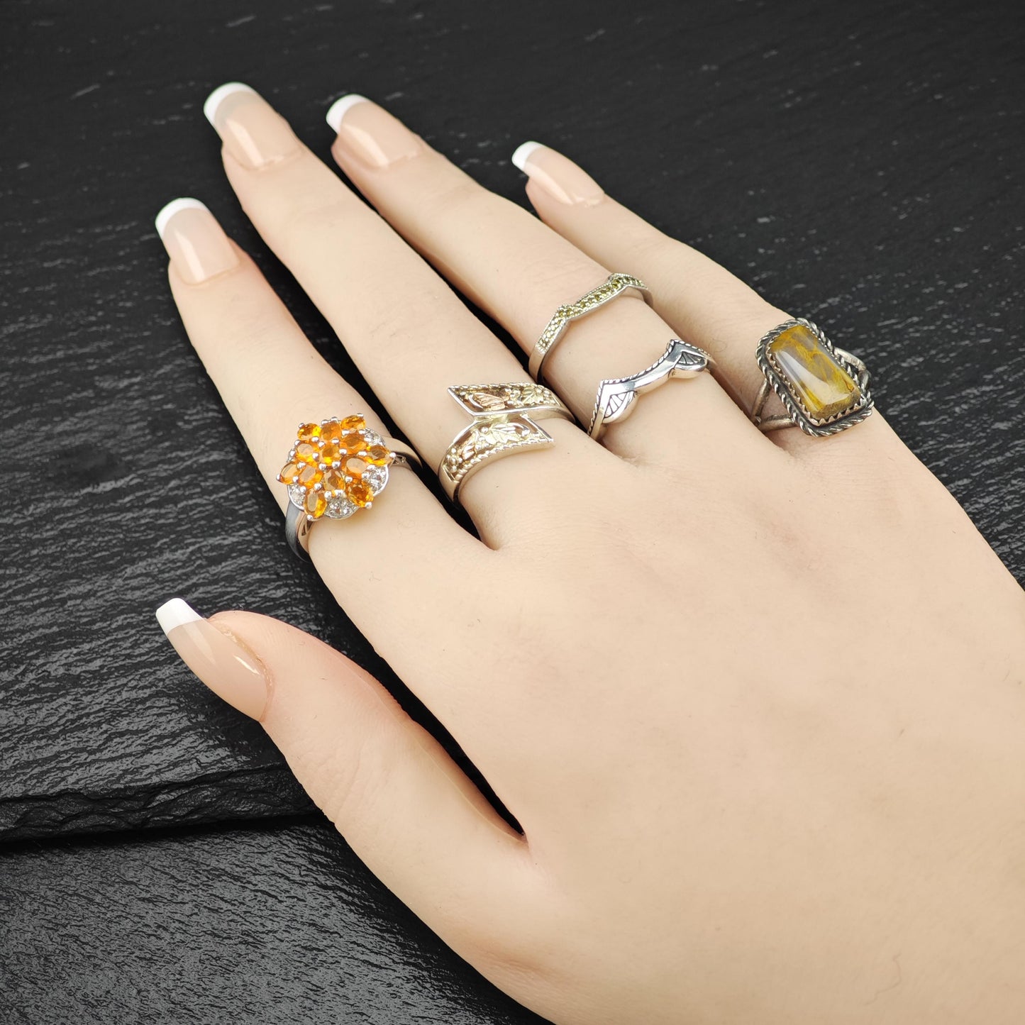 Stackable Yellow Diamond Ring Sterling Silver Sz 6 3/4 R6205
