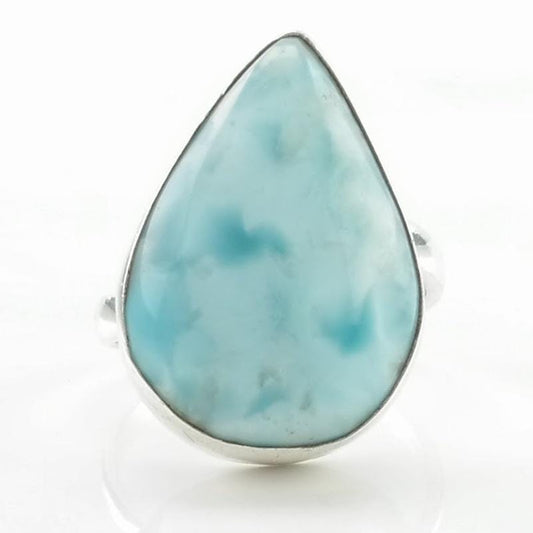 Vintage Sterling Silver Ring Larimar Teardrop Blue Size 8 1/4