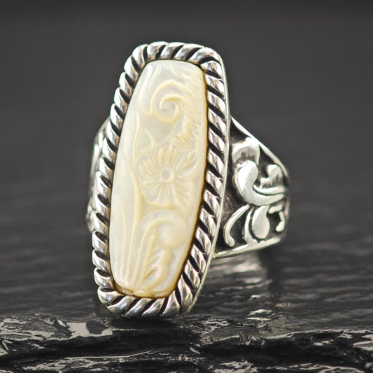 Carolyn Pollack Carved MOP Ring Sterling Silver