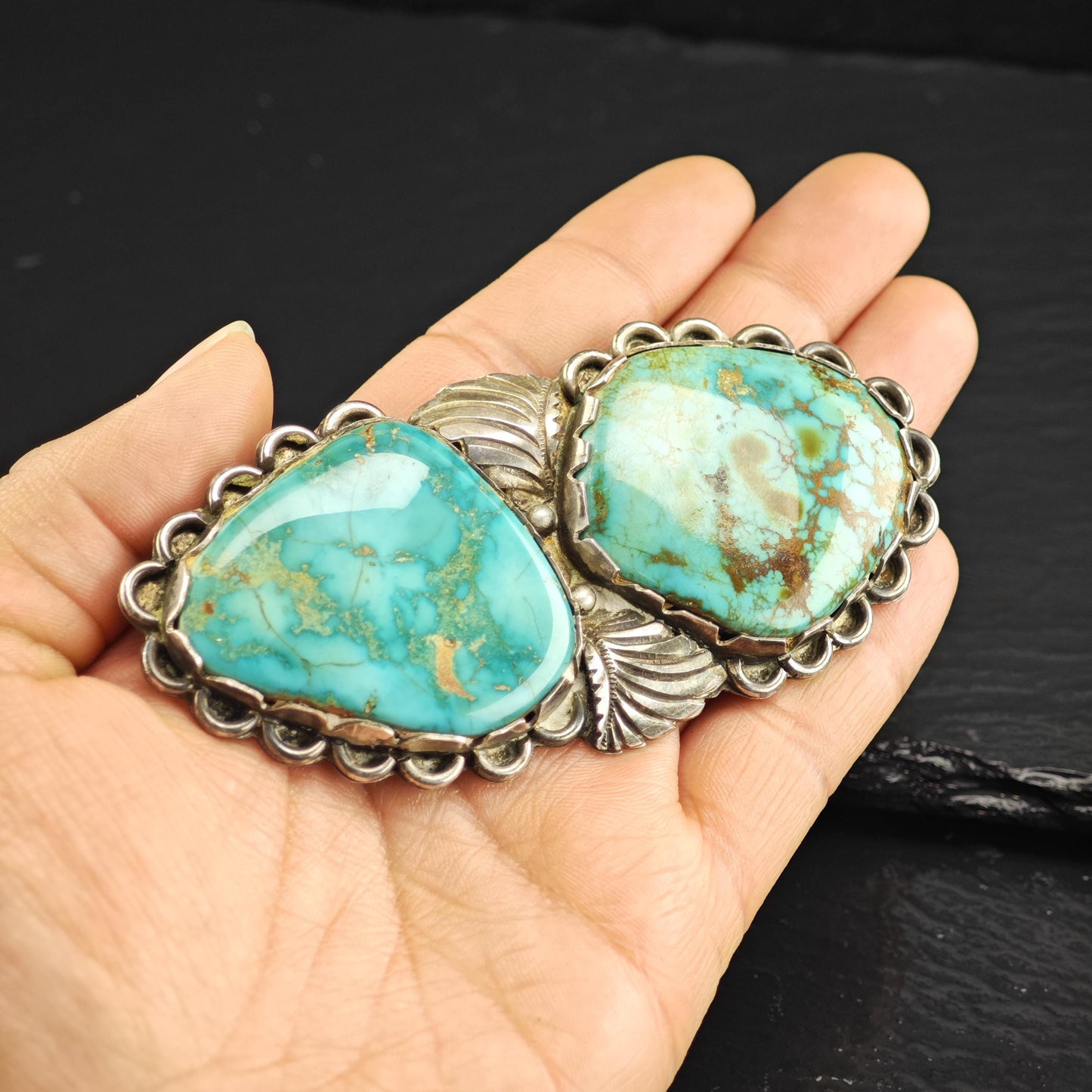Native American Sterling Silver Brooch Natural Green Turquoise